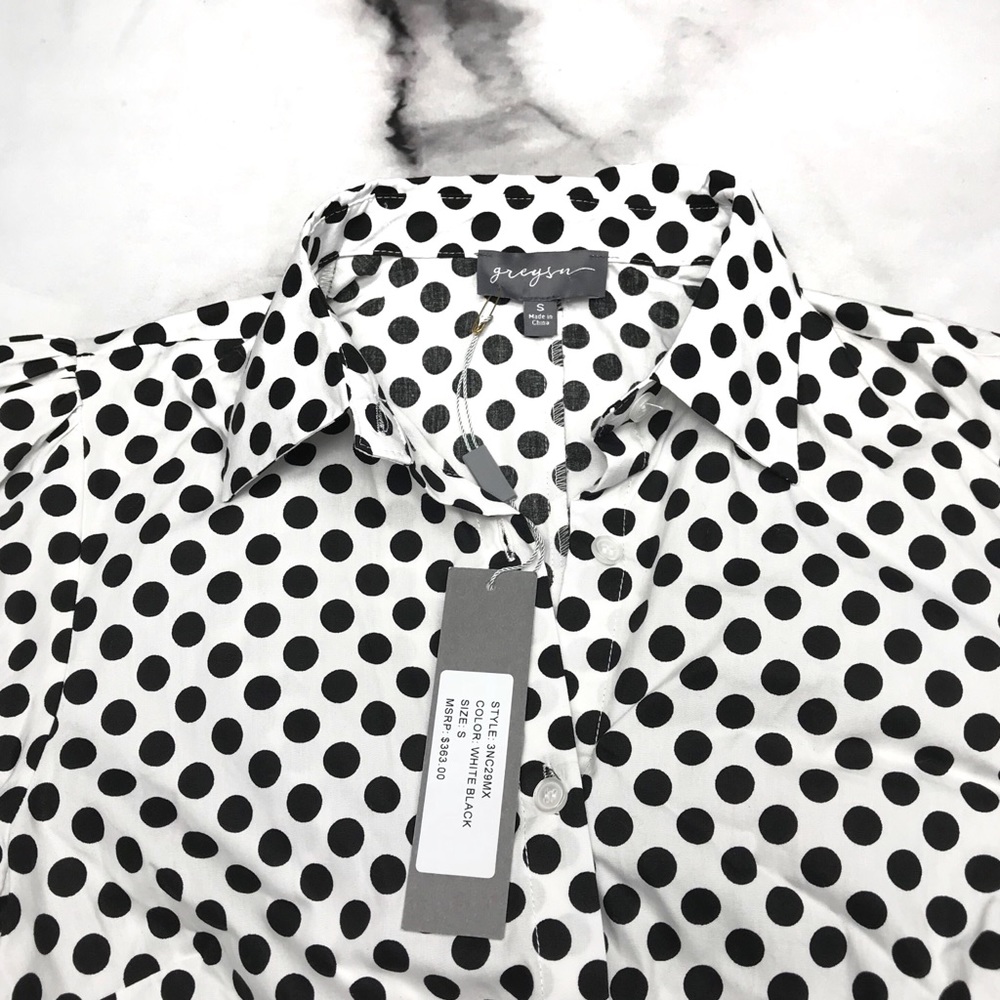 Greysn Polka Dot Puff Sleeve Button Down Shirt 🖤 - Picture 3 of 5
